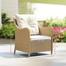 OUTSUNNY 2 Pieces Rattan Garden Chairs, Cushioned Rattan Chairs, Beige - Size: 2 Pack - thumbnail 3