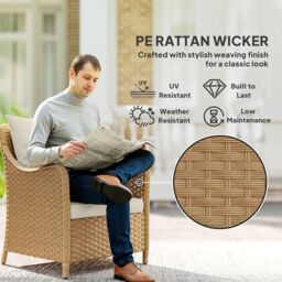 OUTSUNNY 2 Pieces Rattan Garden Chairs, Cushioned Rattan Chairs, Beige - Size: 2 Pack - thumbnail 4