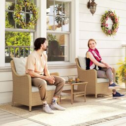 OUTSUNNY 2 Pieces Rattan Garden Chairs, Cushioned Rattan Chairs, Beige - Size: 2 Pack