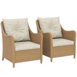 OUTSUNNY 2 Pieces Rattan Garden Chairs, Cushioned Rattan Chairs, Beige - Size: 2 Pack - thumbnail 2
