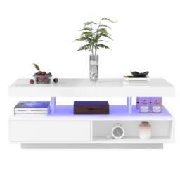 BTM High Gloss LED Coffee Table for Home & Office, 2 Drawers in White - thumbnail 9