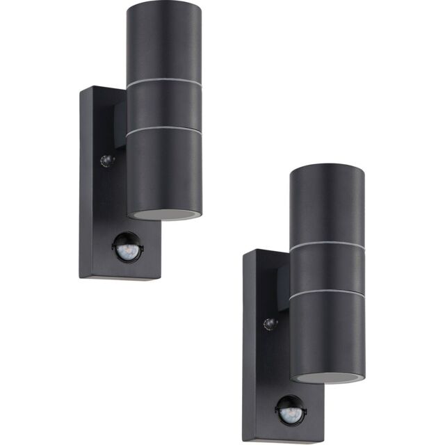Loops 2 PACK IP44 Outdoor Wall Light & PIR Sensor Anthracite Steel 2x 3W GU10 in Metallics - image 1
