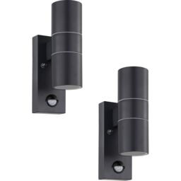 Loops 2 PACK IP44 Outdoor Wall Light & PIR Sensor Anthracite Steel 2x 3W GU10 in Metallics