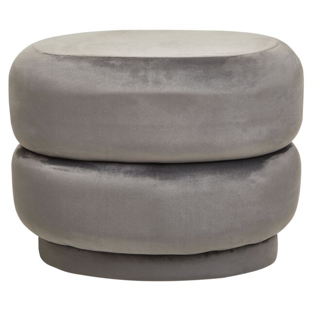 Orsina Grey Velvet Round Footstool, Round Stool with Tufted Details, Pouffee with Decorative Round Design in Dark Grey - image 1