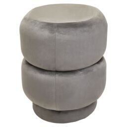 Orsina Grey Velvet Round Footstool, Round Stool with Tufted Details, Pouffee with Decorative Round Design in Dark Grey - thumbnail 3