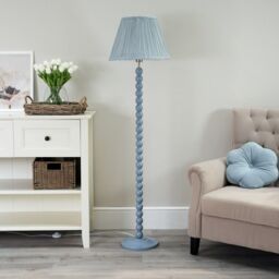 ValueLights Bobbins Powder Blue Floor Lamp with Tapered Fabric Pleated Shade in Pale Blue - thumbnail 5