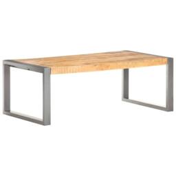 Berkfield Home Coffee Table 110x60x40 cm Rough Mango Wood in Grey - Size: 110 x 60 x 40 cm - thumbnail 8