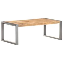 Berkfield Home Coffee Table 110x60x40 cm Rough Mango Wood in Grey - Size: 110 x 60 x 40 cm - thumbnail 9