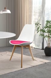 Fusion Living Soho Plastic Dining Chair with Squared Light Wood Legs in Bright Pink - thumbnail 1