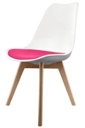 Fusion Living Soho Plastic Dining Chair with Squared Light Wood Legs in Bright Pink - thumbnail 2