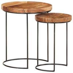 Berkfield Home Beautiful 2 Piece Coffee Table Set Solid Acacia Wood & Steel in Brown - thumbnail 2