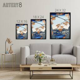 "Artery8 Maple Trees Japan Shrine Bridge Framed Canvas Wall Art Print Hiroshige in Orange - Size: W24"" x H32""" - thumbnail 4