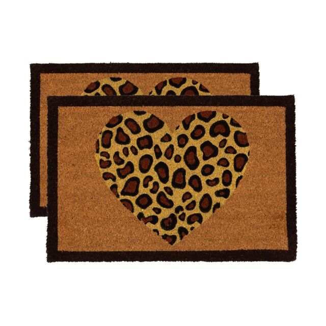 Nicola Spring Coir Door Mats - 60 x 40cm - Leopard Heart - Set of 2 - Size: 40 cm x 60 cm - image 1