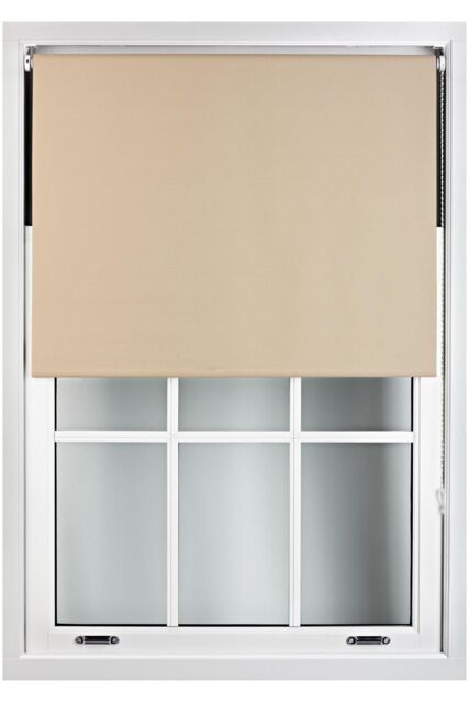 Furnished Blackout Roller Blinds - Trimmable Window Shade for Home & Office in Beige - Size: 135 cm width x 165 cm drop - image 1