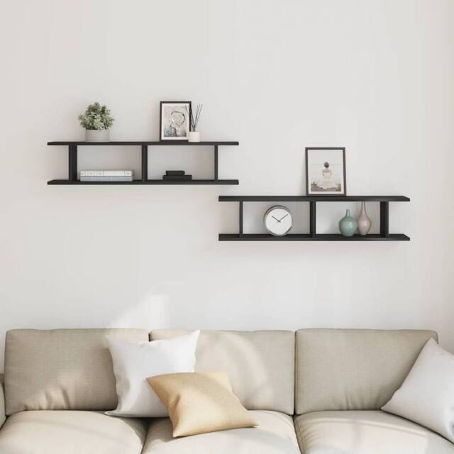 Berkfield Home Durable Wall Shelves 2 pcs Black Oak 90x18x20 cm Engineered Wood - Size: 90 x 18 x 20 cm - image 1