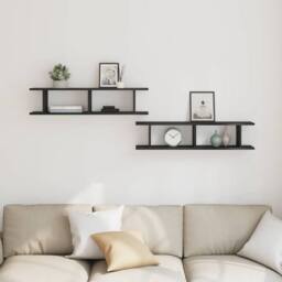 Berkfield Home Durable Wall Shelves 2 pcs Black Oak 90x18x20 cm Engineered Wood - Size: 90 x 18 x 20 cm - thumbnail 1