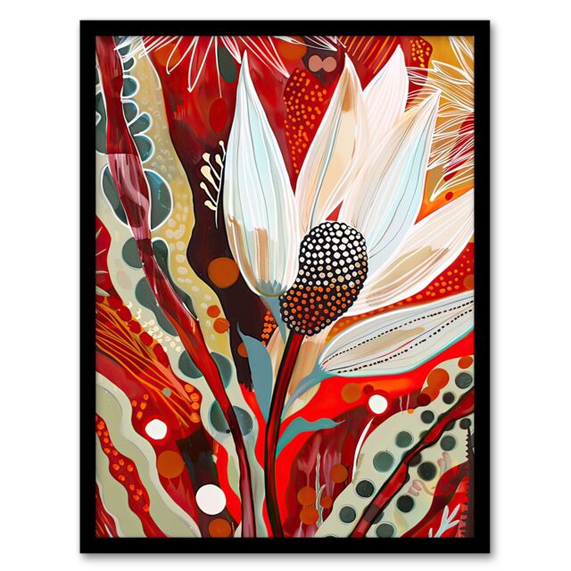 "Artery8 Bold Floral Folk Art Painting Scarlet Botanical Framed Art Print in Red - Size: W12"" x H16""" - image 1