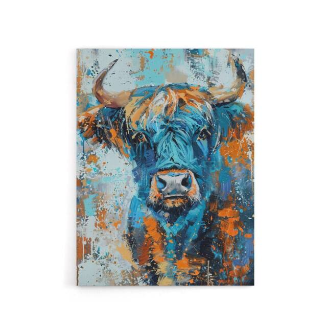 "Artery8 Highland Cow Scottish Hairy Coo Canvas Wall Art Print in Blue - Size: W18"" x H24""" - image 1