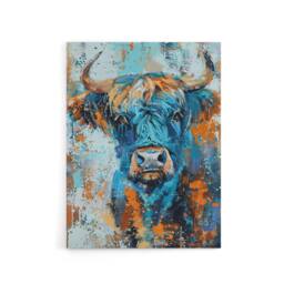 "Artery8 Highland Cow Scottish Hairy Coo Canvas Wall Art Print in Blue - Size: W18"" x H24""" - thumbnail 1