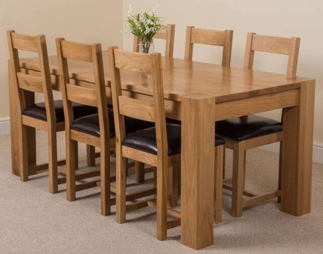 Thats Furniture Kuba 180 x 90 cm Chunky Oak Dining Table & 6 Lincoln Chairs in Brown - image 1