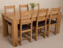 Thats Furniture Kuba 180 x 90 cm Chunky Oak Dining Table & 6 Lincoln Chairs in Brown - thumbnail 3