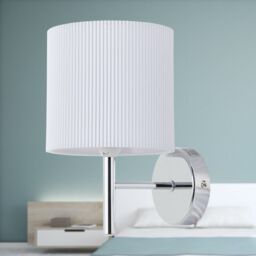 First Choice Lighting Brea - Chrome Wall Light with White Pleated Shade in Silver - thumbnail 3