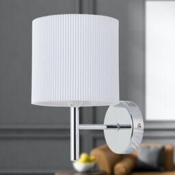 First Choice Lighting Brea - Chrome Wall Light with White Pleated Shade in Silver - thumbnail 4