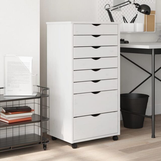 Berkfield Home Rolling Cabinet with Drawers MOSS White Solid Wood Pine - image 1