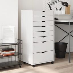Berkfield Home Rolling Cabinet with Drawers MOSS White Solid Wood Pine - thumbnail 1