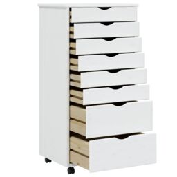 Berkfield Home Rolling Cabinet with Drawers MOSS White Solid Wood Pine - thumbnail 3
