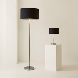 ValueLights Charlie Chrome Stem Table Lamp with Fabric Drum with Chrome Inner Lamp Shade in Black - thumbnail 6