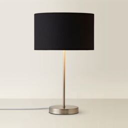 ValueLights Charlie Chrome Stem Table Lamp with Fabric Drum with Chrome Inner Lamp Shade in Black - thumbnail 3