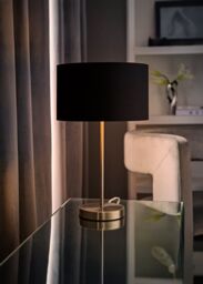 ValueLights Charlie Chrome Stem Table Lamp with Fabric Drum with Chrome Inner Lamp Shade in Black - thumbnail 2