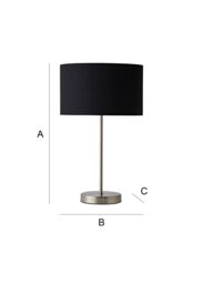 ValueLights Charlie Chrome Stem Table Lamp with Fabric Drum with Chrome Inner Lamp Shade in Black - thumbnail 8