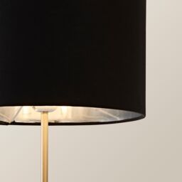 ValueLights Charlie Chrome Stem Table Lamp with Fabric Drum with Chrome Inner Lamp Shade in Black - thumbnail 4