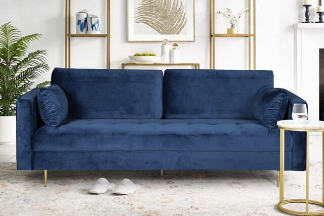 Furniture Maxi Avery Velvet 3 Seater Sofa with 2 Scatter Cushions in Blue - image 1