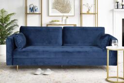 Furniture Maxi Avery Velvet 3 Seater Sofa with 2 Scatter Cushions in Blue