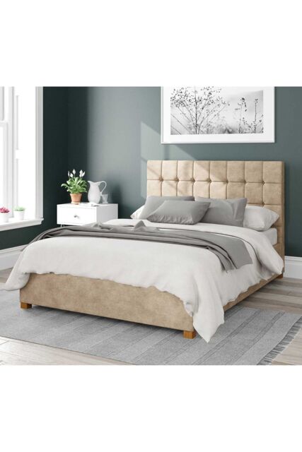 Aspire Sinatra Upholstered Ottoman Storage Bed, Kimiyo Linen Fabric in Beige - Size: Super King