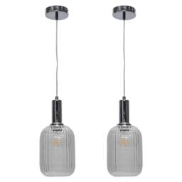 First Choice Lighting Set of 2 Batley - Clear Ribbed Glass Chrome Deco Pendant Fittings - thumbnail 1