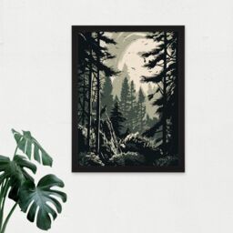 "Artery8 Wall Art Print Pine Tree Forest Sunrise Landscape Large Framed Wall Décor Art in Black - Size: W18"" x H24""" - thumbnail 2