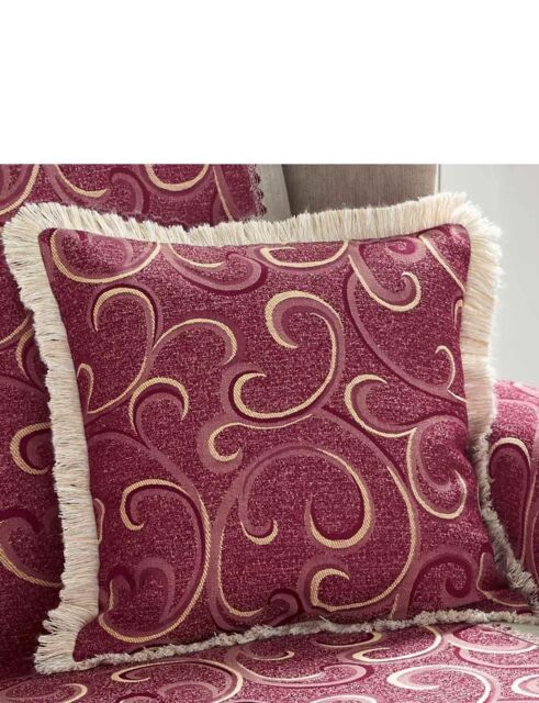 Chums Scroll Cushion Cover Pair in Dark Red