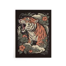 "Artery8 Roaring Tiger Old School USA Tattoo Canvas Wall Art Print in Orange - Size: W18"" x H24""" - thumbnail 1
