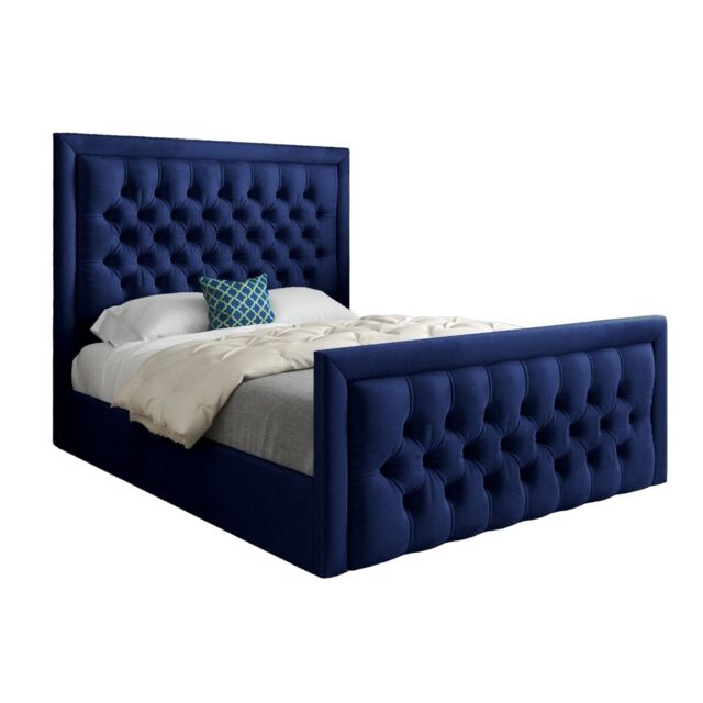 KDMD Napster Upholstered Soft Velvet Designer Bed Frame in Blue - Size: Super King - image 1