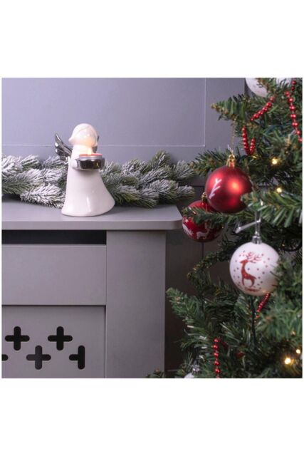 Netagon Festive Ceramic Winged Christmas Angel Tealight Holder in Silver in White - image 1