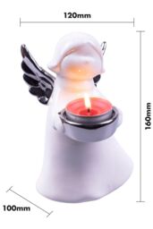 Netagon Festive Ceramic Winged Christmas Angel Tealight Holder in Silver in White - thumbnail 2