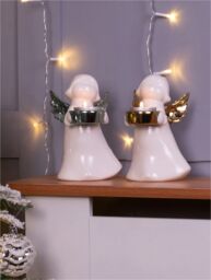 Netagon Festive Ceramic Winged Christmas Angel Tealight Holder in Silver in White - thumbnail 5