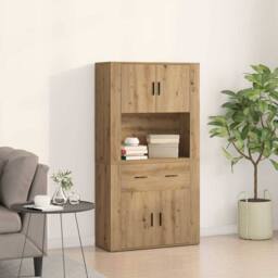 Berkfield Home Highboard Artisan Oak 80x33x150 cm Engineered Wood in Brown - Size: 80 x 33 x 150 cm - thumbnail 2