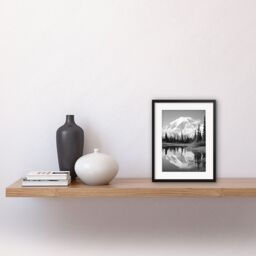 Artery8 Wall Art Print Mount McKinley Reflecting on Wonder Lake Tranquil Water Black & White Photograph Scenic Mountain Valley Landscape Artwork - thumbnail 2