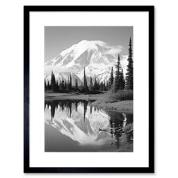 Artery8 Wall Art Print Mount McKinley Reflecting on Wonder Lake Tranquil Water Black & White Photograph Scenic Mountain Valley Landscape Artwork - thumbnail 1