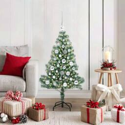 Berkfield Home Artificial Christmas Tree Snow Flocked with LED Light 120 cm in Green - thumbnail 1